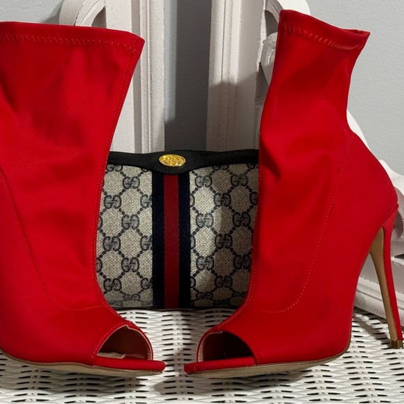 Red Nylon Peep toe booties - Picture 9 of 11
